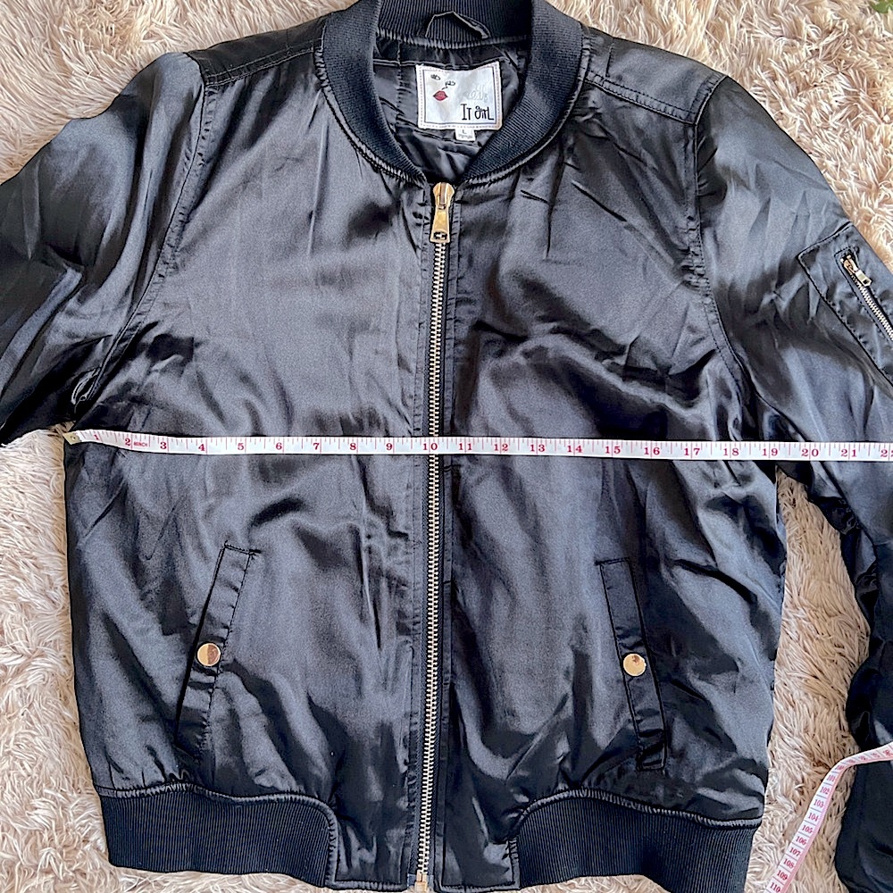 “It Girl” Black Sateen Bomber Jacket - Picture 7 of 11